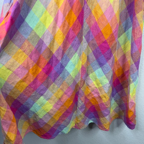 Lands' End Dress Women 2X Colorful Linen Plaid Check Gingham Coastal Cottagecore - Picture 4 of 9